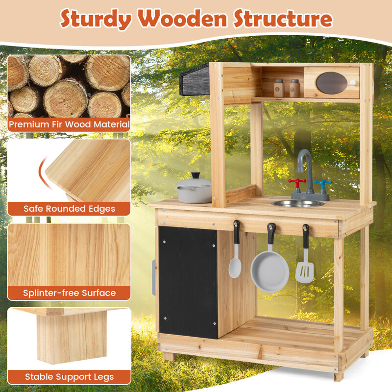 Wooden Mud Kitchen Kids Outdoor Playset with Stove Chalkboard image number 5