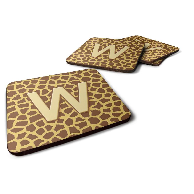 Caroline's Treasures CJ1025-WFC Monogram-Giraffe Foam Coasters (Set of 4), Initial Letter W, 3.5 H x 3.5 W, Multicolor