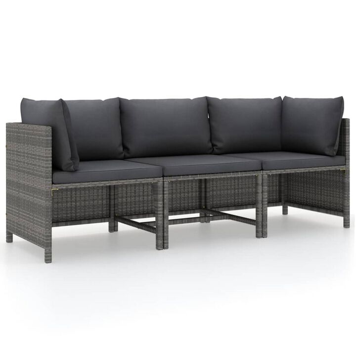 Ley 3pc Outdoor Modular Sofa Set, Dark Gray Polyester, Poly Rattan - Benzara