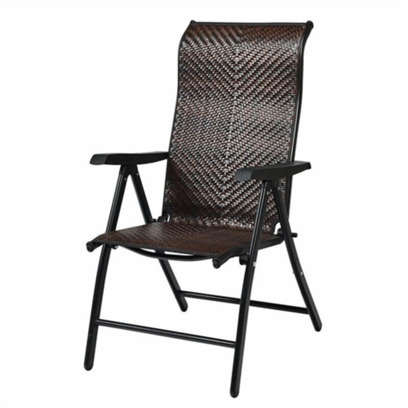 Outdoor Heavy Duty Rattan Folding Patio Chair for Backyard or Deck Seating