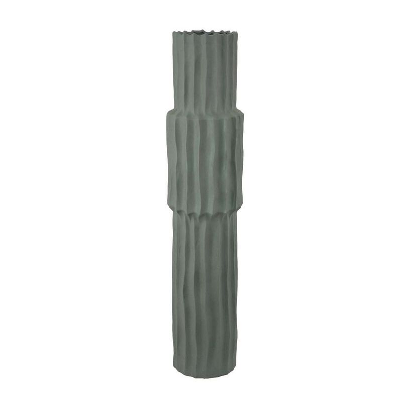 Decorative Accent Vase, Sleek Cactus Design, 30 Inch Green Ceramic