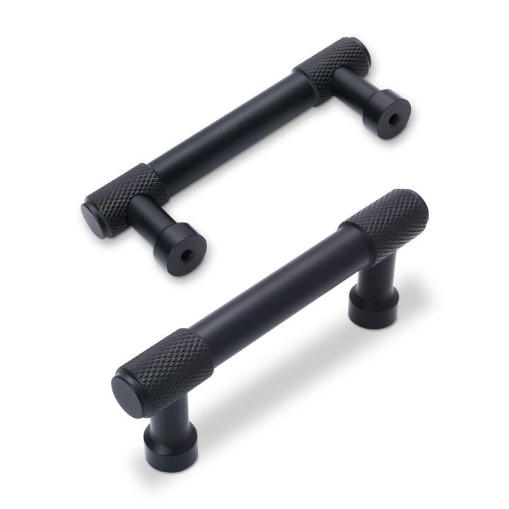 BUKOBYHE 10 Pack 3Inch(76mm) Matte Black Kitchen Cabinet Handles Knurled Cabinet Pulls Black Drawer Pulls Kitchen Hardware