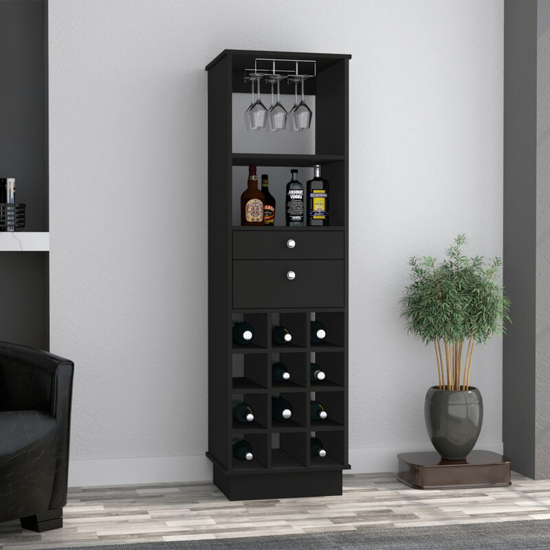 Pierpont 12-Bottle 2-Drawer 1-Shelf Bar Cabinet Black Wengue