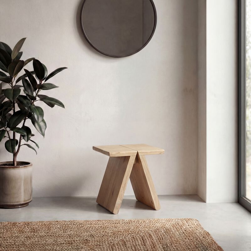 Jack Rustic Scandinavian Handcrafted Solid Mindi Wood Sculptural Base Accent Stool image number 5