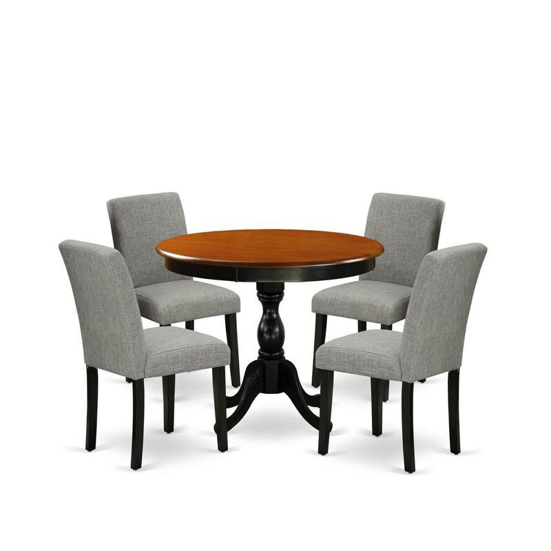 East West Furniture 5-Piece Wood Dining Set Includes a Mid Century Dining Table and 4 Shitake Linen Fabric Parson Chairs with High Back - Black Finish