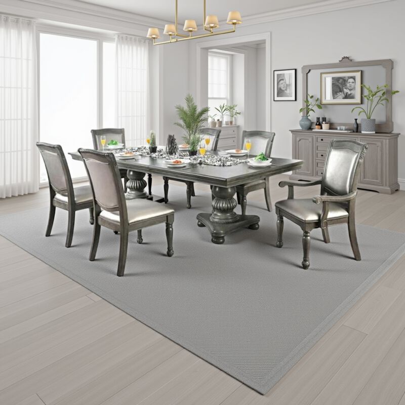 Ena 9pc Dining Table Set, Gray Faux Leather, Extendable 79-103 Inch image number 1