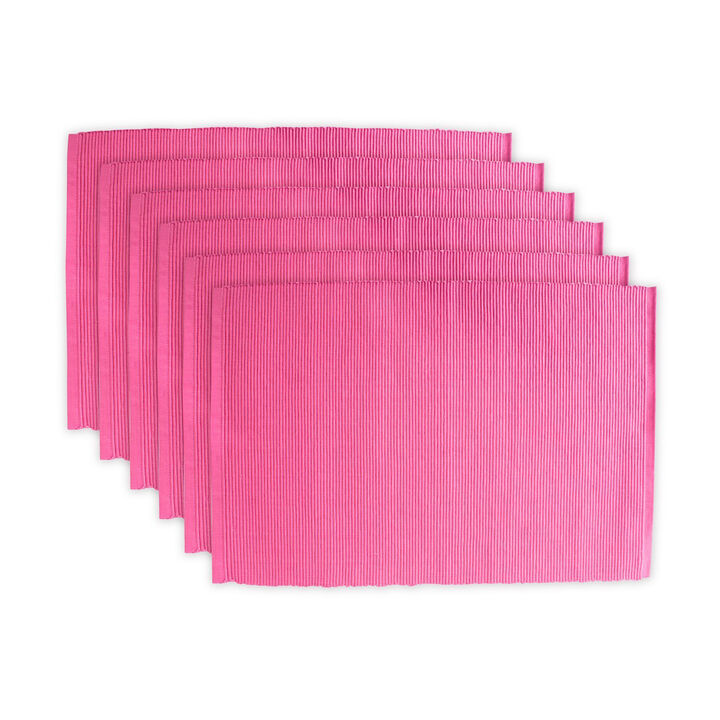 Set of 6 Pink Ribbed Designed Rectangular Placemats 19" x 13"