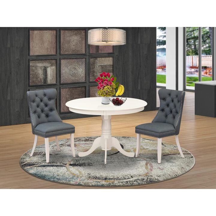 East West Furniture 3 Piece Dining Set Contains a Round Kitchen Table with Pedestal