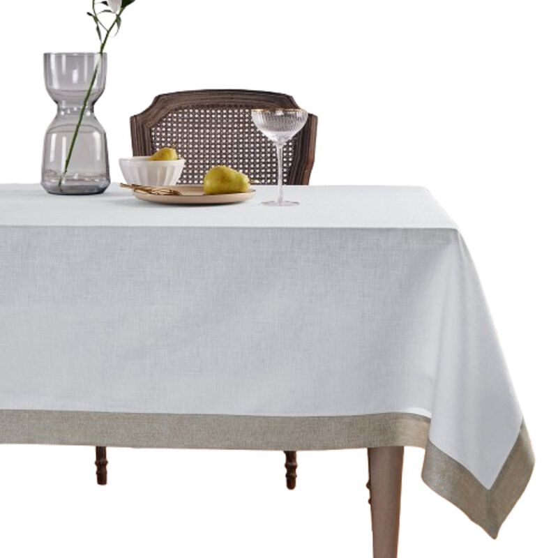 Solino Home Festive Edge 100% Linen Tablecloth &ndash; Handcrafted, Machine Washable, Perfect for Holiday and Everyday Dining
