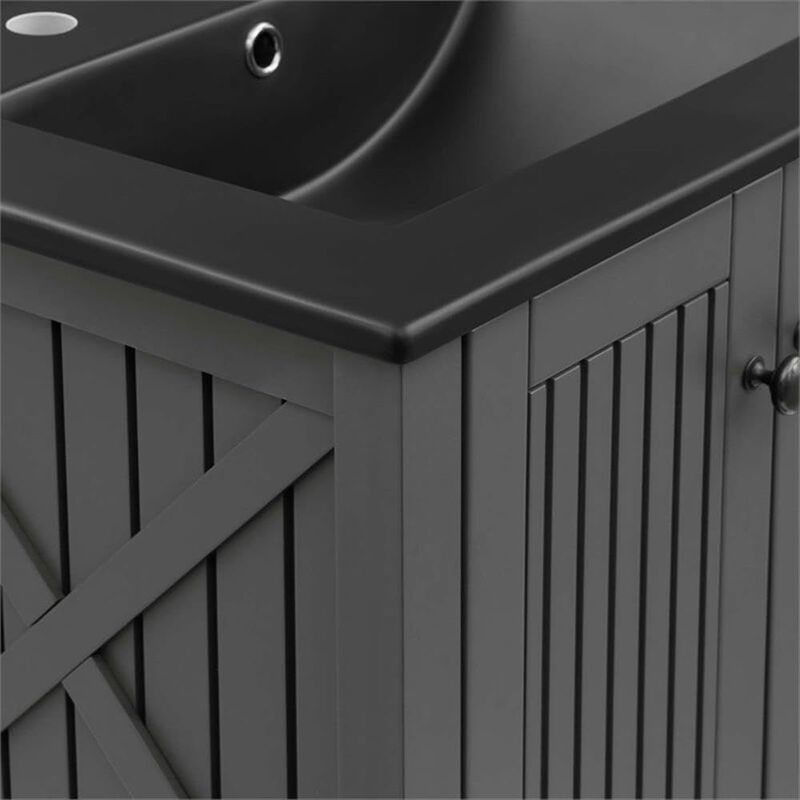 Modway Steam Bathroom Vanity Cabinet, 24" with Black Sink, Grey image number 7