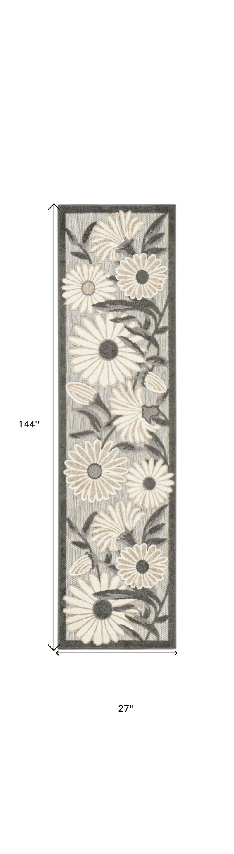 HomeRoots 12' Beige And Charcoal Floral Indoor Outdoor Runner Rug image number 6