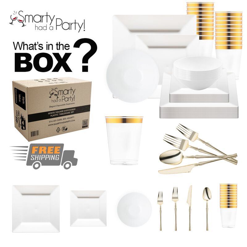 White Square Plastic Tableware Set (120 Sets) image number 2
