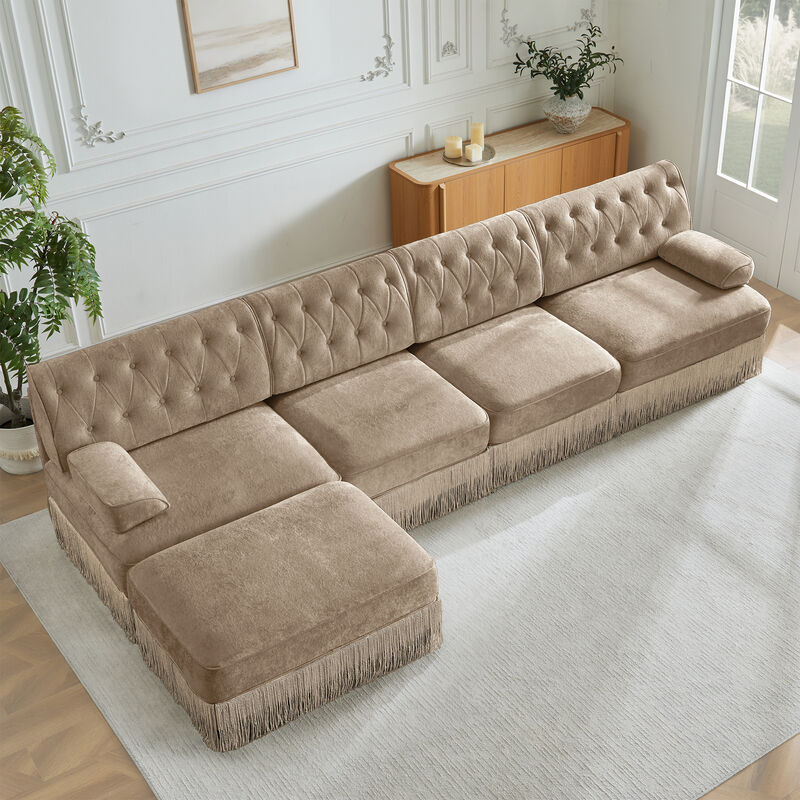 Gabwi 135" L Shaped Velvet Sectional image number 1