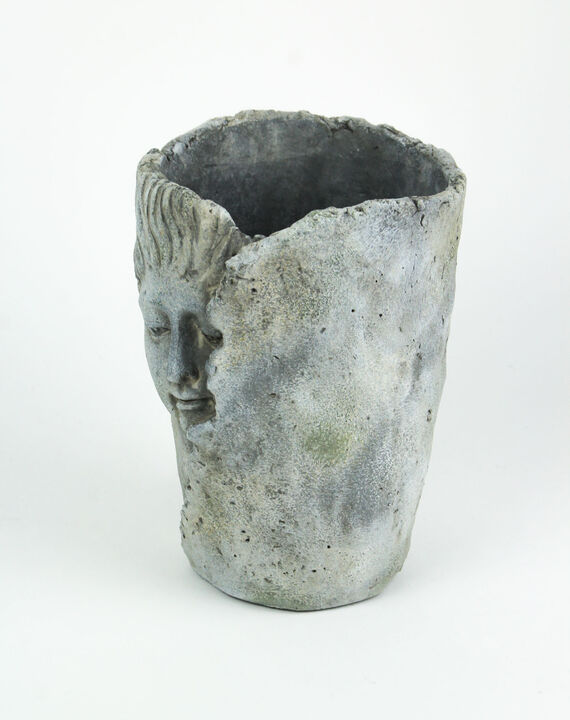 Weathered Finish Concrete Leaf Wrap Face Planter / Vase 8 Inches High