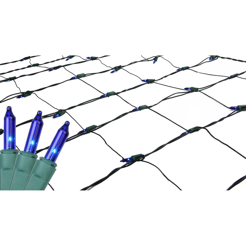 4' x 6' Blue Mini Net Style Christmas Lights  Green Wire image number 1