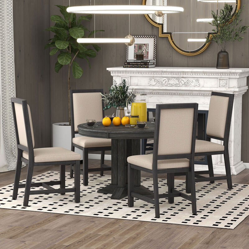 Merax 5-Piece Dining Set Extendable Round Table with Chairs