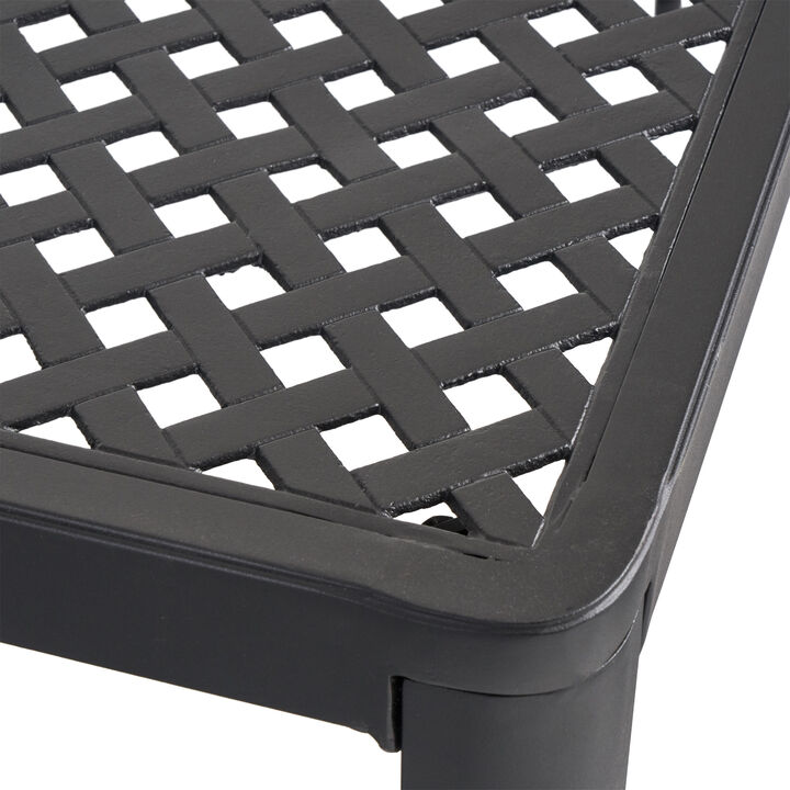 Riley Outdoor Dining Table, Square 61 Inch Matte Black Metal Lattice - Benzara