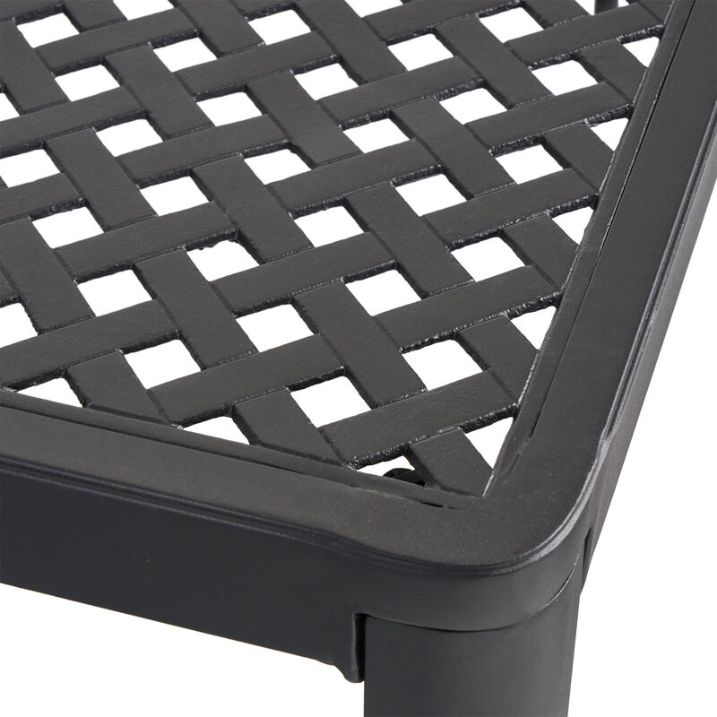 Riley Outdoor Dining Table, Square 61 Inch Matte Black Metal Lattice - Benzara