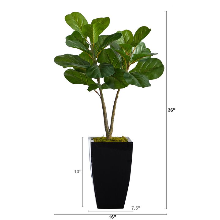HomPlanti 3 Feet Fiddle Leaf Fig Artificial Tree in Black Metal Planter
