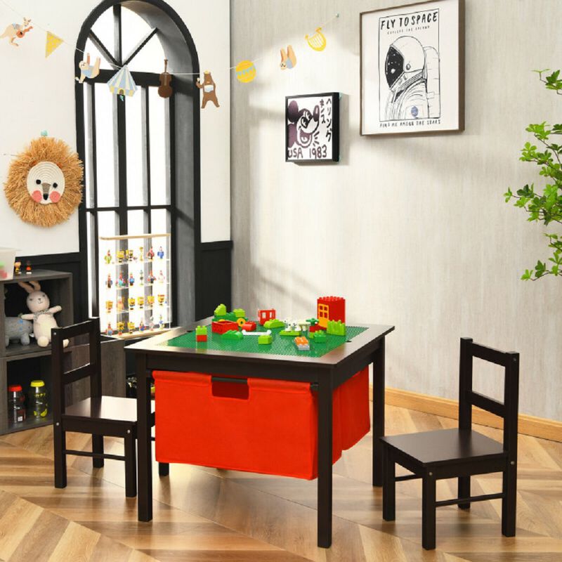 2-in-1 Building Block Table, Kids Activity Table with 2 Chairs and Storage image number 4