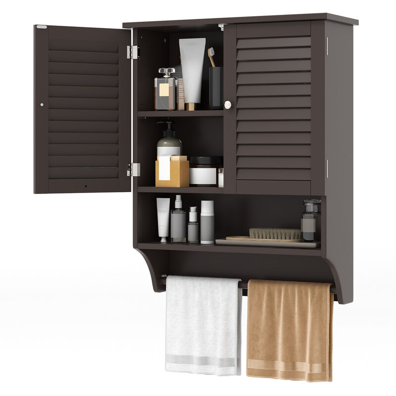 2-Doors Bathroom Wall-Mounted Medicine Cabinet with Towel Bar