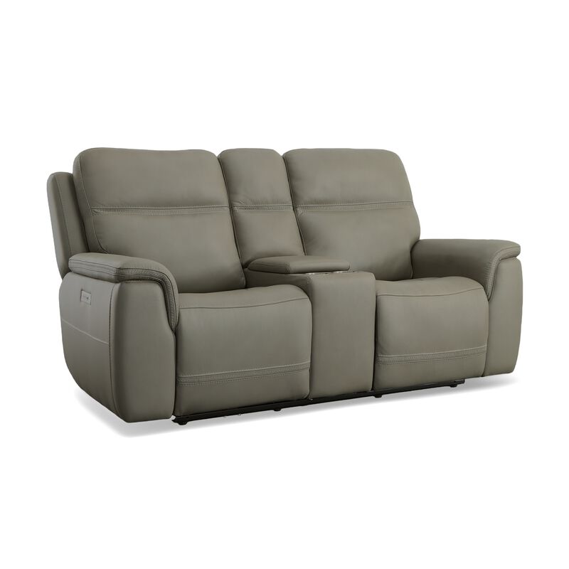 Sawyer Grey Power Reclining Loveseat with Console
