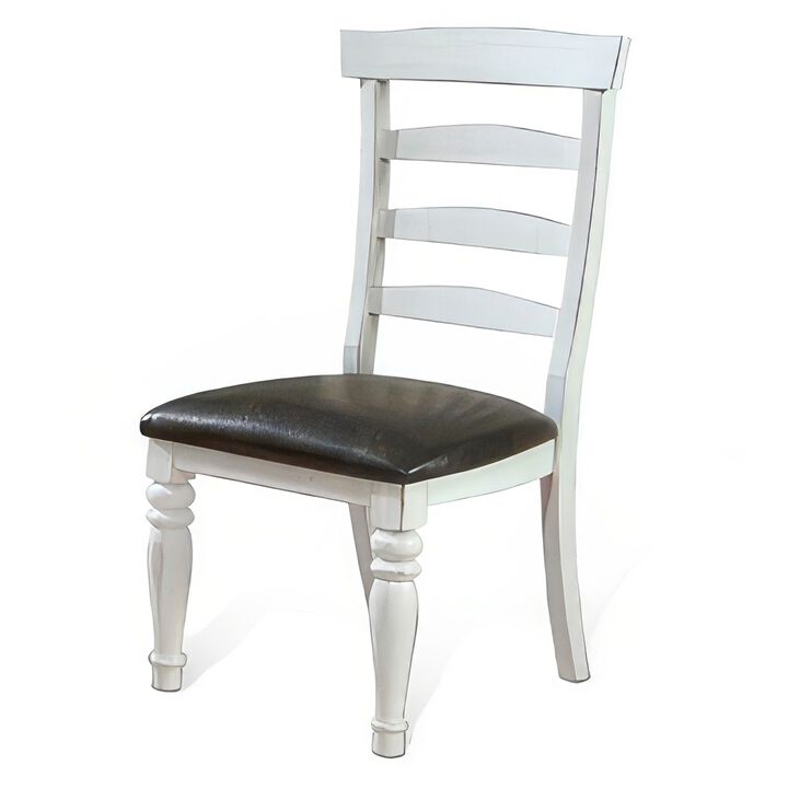 Orso Dining Chair, Set of 2, Ladderback Design, White, Brown Mindi Wood - Benzara