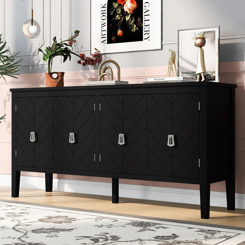 TATEUS 63" Four-Door Sideboard – Geometric Pattern with Vintage Metal Handles