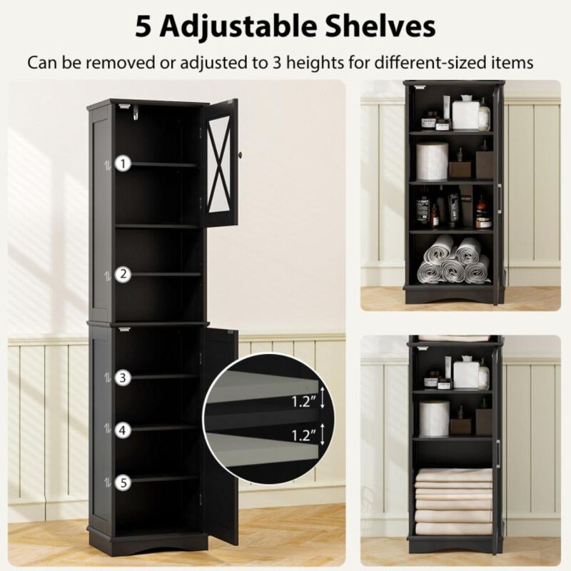 Hivvago Tall Bathroom Cabinet Freestanding Storage Cabinet with 5 Adjustable Shelves