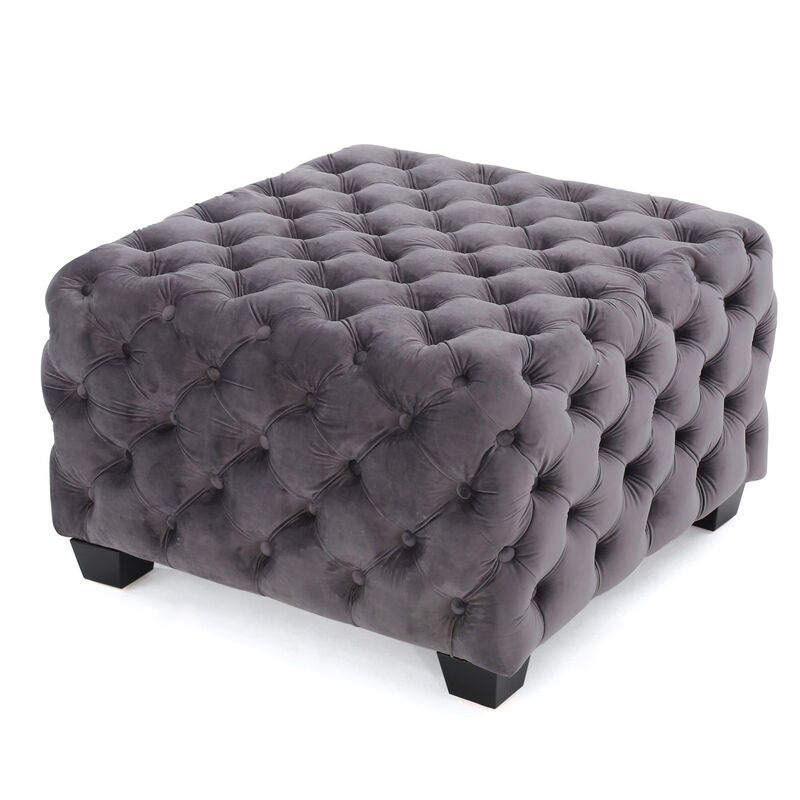 Streamdale Modern Velvet Glam Ottoman with Diamond Stitching image number 5