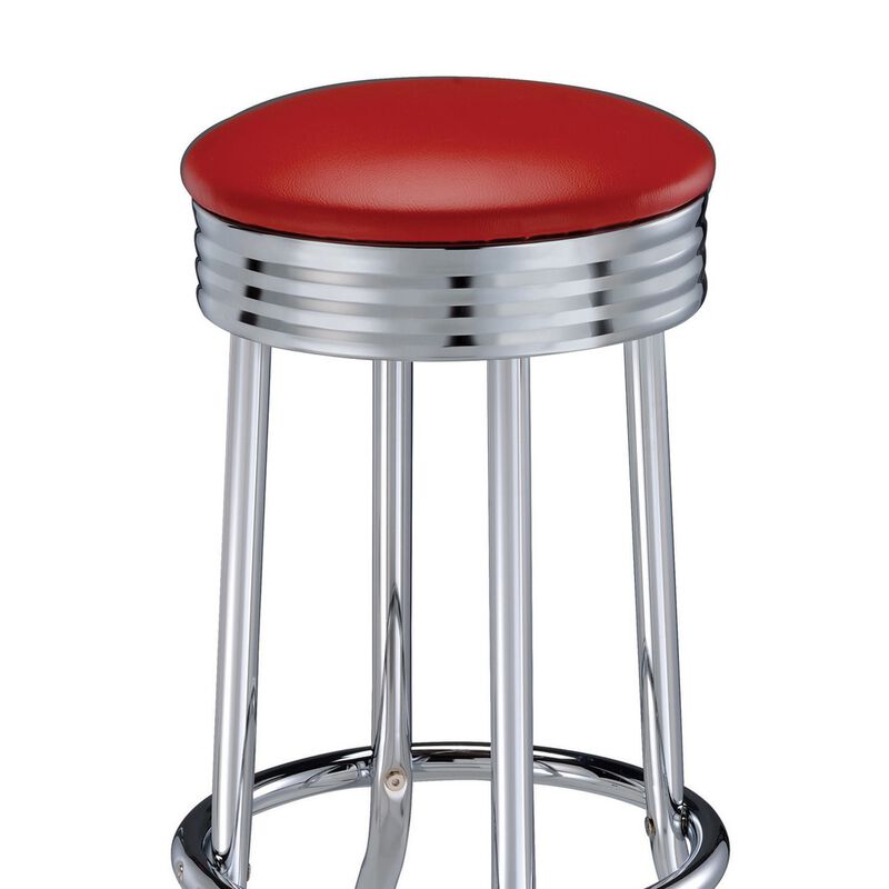 30 Inch Set of 2 Retro Barstools, Retro Red Faux Leather Seats, Chrome Legs - Benzara