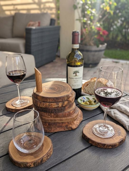 Olive Wood Coaster Set with Holder -7 Pcs