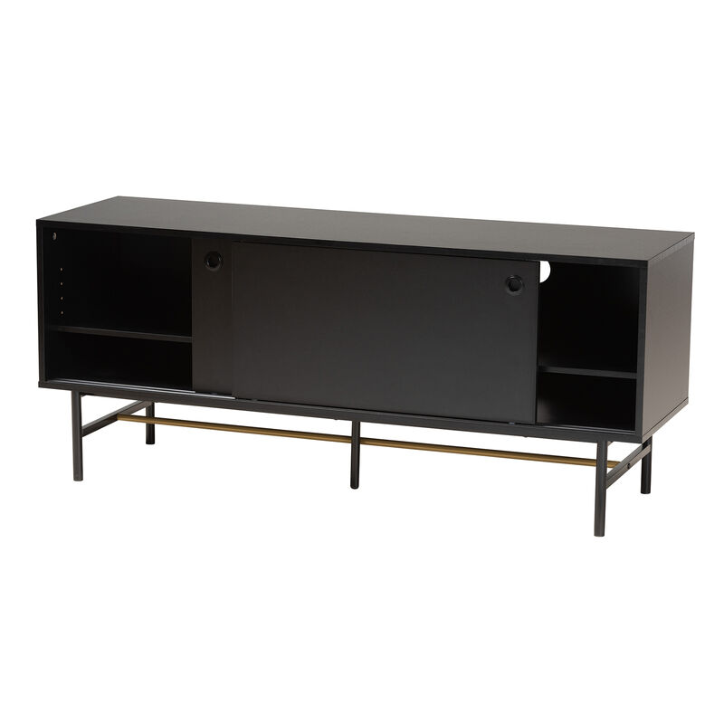 Baxton Studio Truett Dark Brown Finished Wood and Two-Tone Black and Gold Metal TV Stand