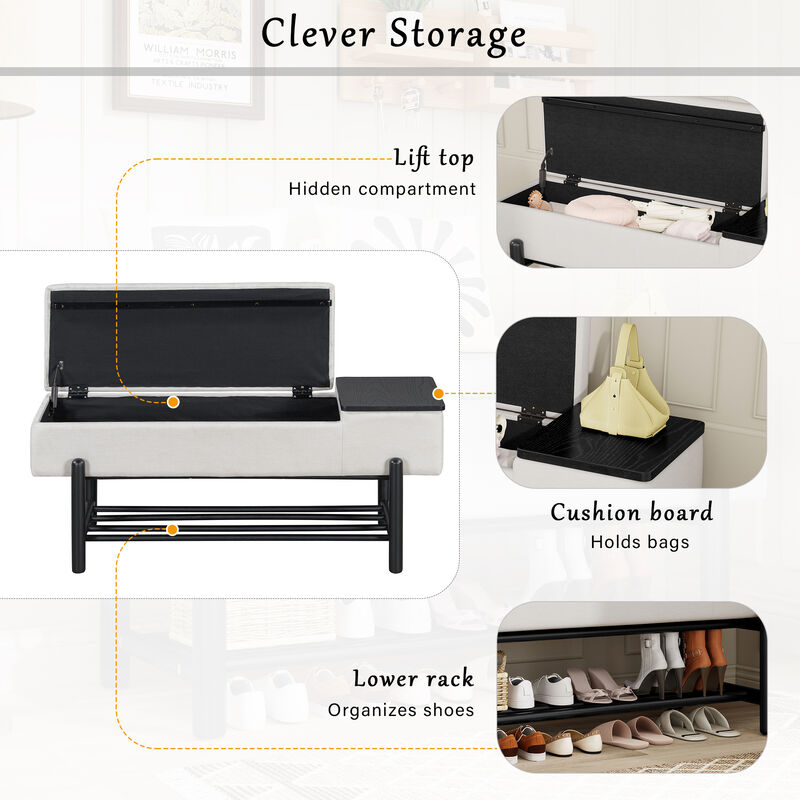 Merax Farmhouse Upholstered Storage Bench with Hidden Compartment