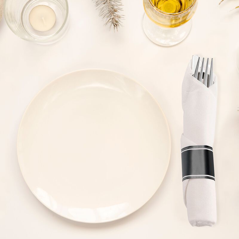 Silver Plastic Cutlery in White Napkin Rolls Set (100 Sets) image number 6