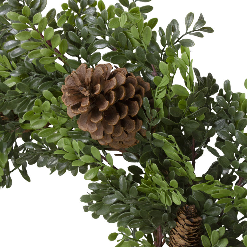27"Artificial Boxwood and Pine Cone Christmas Wreath-Unlit