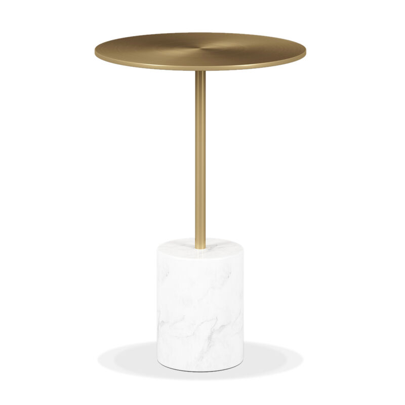 HomeRoots 20" White And Gold Steel And Marble Round End Table image number 0