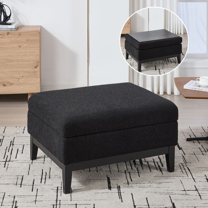 GOODSILO Upholstered Wood Base Storage Ottoman with Reversible Lid Coffee Table Foot Stool