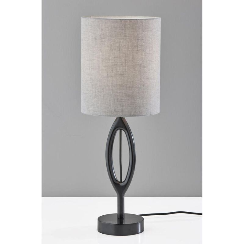 Hivvago 28" Black Solid Wood Round Table Lamp With Gray Drum Shade