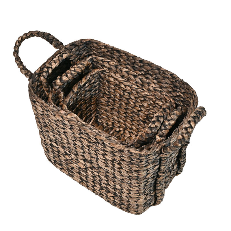 Clara Farmhouse Classic Handwoven Hyacinth Rectangle Storage Floor Baskets with Handles
