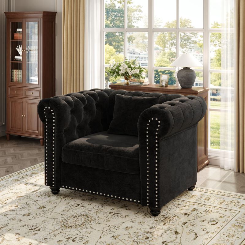 Chesterfield Tufted Sectional Sofa Nailhead Trim Chenille Deep Seat Sofa Couch, Sectional Sofa Deep Seat for Living Room Apartment, Chenille Sectional Sofa Couch Classic Design with Rolled Arms for Office image number 1