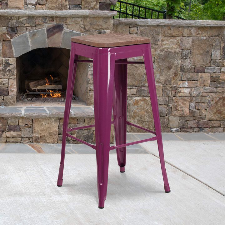 Flash Furniture 30" High Backless Purple Barstool with Square Wood Seat
