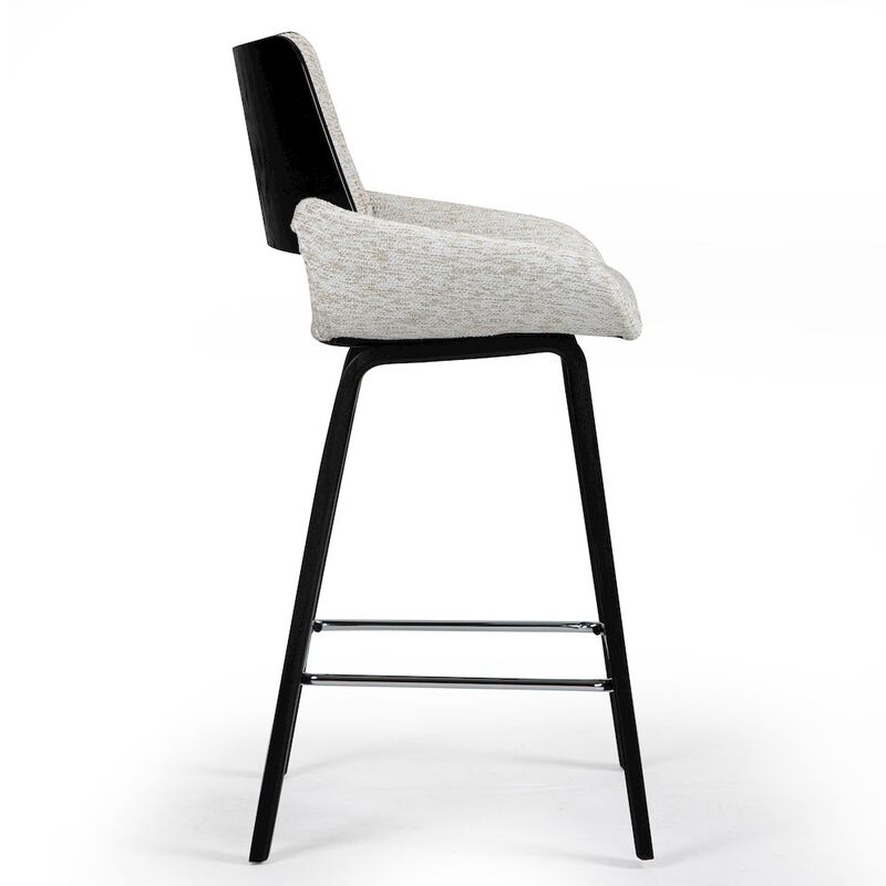 Glamour Home Bea White Two-Toned Linen Fabric Counter Stool with Black Wood Legs