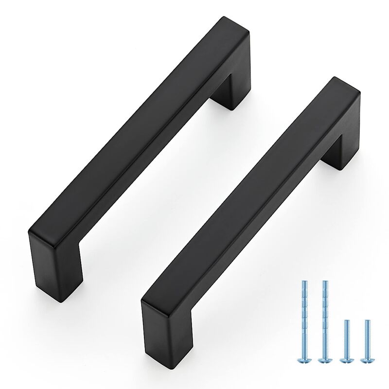 5 Pack Matte Black Cabinet Pulls 4.25 Inch Cabinet Door Handles with 3.75 Inch Hole Center Square Kitchen Cabinet Handles Black
