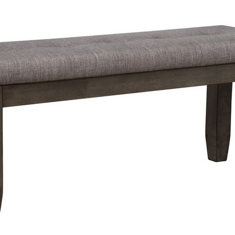 Rectangular Bench with Fabric Upholstered Seat, Gray - Benzara