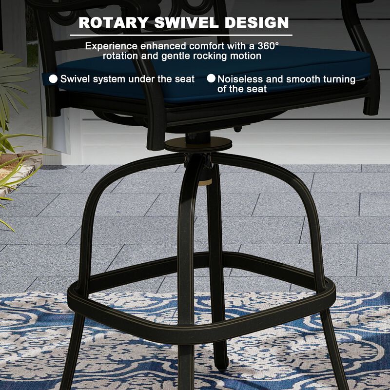 Mondawe Patio Dining Chairs with Removable Olefin Cushion Cast Aluminum Frame 360&deg; Swivel Bar Stool,Set of 2 image number 6