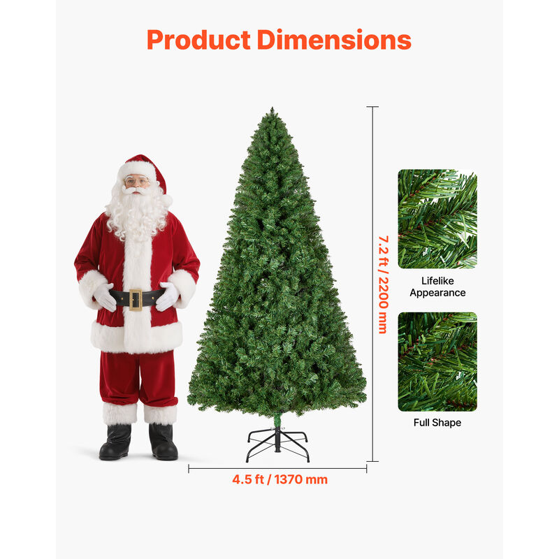 VEVOR Christmas Tree 7.2ft Artificial Xmas Decoration Tree 1346 Branch Tips image number 1
