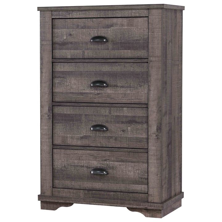 48 inch 4 Drawer Wooden Chest with Cup Pulls, Gray - Benzara