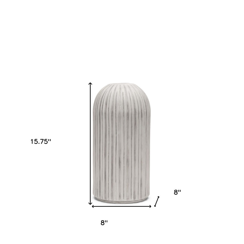HomeRoots 16" Gray And White Striped Ceramic Cylinder Floor Vase image number 3