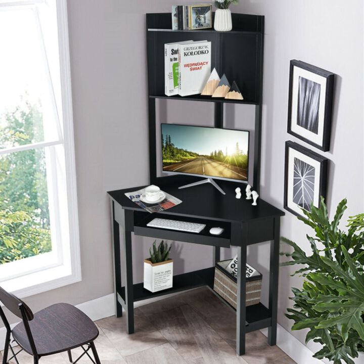 Corner Computer Desk with Hutch and Storage Shelves